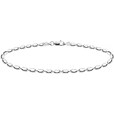 Savlano 925 Sterling Silver Oval Rice Bead Strand Chain Bracelet For Women - Made in Italy Comes Gift Box