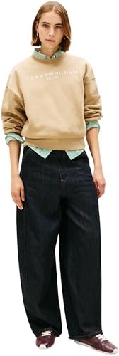 Damen Sweatshirt Corp Logo Relaxed Fit, Beige (Driftwood Taupe), S
