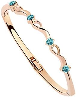 The Starry Night Blue Fashion Diamond Accented Rose Gold Plated Bangle Bracelet for Women's and Girls
