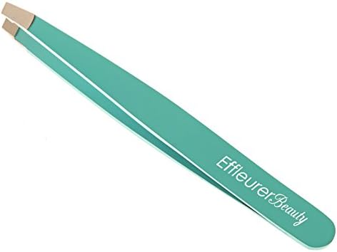 Effleurer Beauty Precision Tweezers - 7 Exciting Colors To Choose From!! - Professional Stainless Steel Slant Tip Eyebrow Tweezer (Green Color)