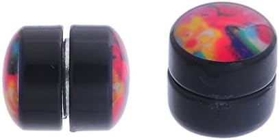 MJartoria Black Acrylic Round Colorful Star Magnetic Clip On Stud Earrings