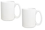 El Grande Style Large Ceramic Coffee Mug With Big Handle, White 15 oz. (Pack of 2)