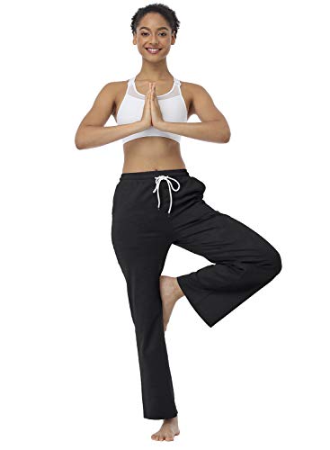 JULYER Womens Lounge Pants Drawstring Bootcut Wide Leg Yoga Pants for Women with Pockets (Black, X-Large)