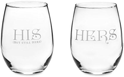 His (but still hers) and Hers Elegant Wine Glasses Wedding or Anniversary Set - 15 oz.