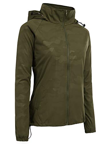 FISOUL Women's Lightweight Jacket Packable Running Windbreaker Active Outdoor Hooded Waterproof Raincoat S-XXL(Green,Small)