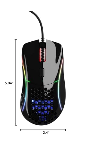 Glorious Gaming Model D Wired Gaming Mouse - 68g Superlight Honeycomb Design, RGB, Ergonomic, Pixart 3360 Sensor, Omron Switches, PTFE Feet, 6 Buttons - Glossy Black