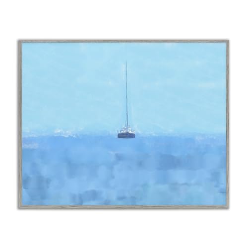 Stupell Industries Lonely Boat Blue Ocean Gray Framed Giclee Art Design by Jeff…
