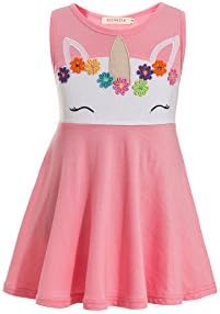 Girls Unicorn Dress Birthday Party Dress for Toddler Pony Dress Unicorn Rainbow Dress (Pink, 8)