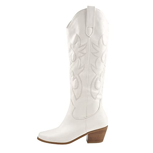 Richealnana Women's Western Cowgirl Mid Calf Boots with Chunky