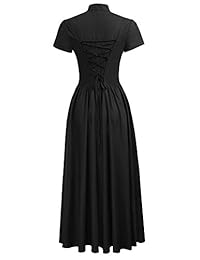 Vestido largo de manga corta con cuello en V, estilo victoriano, vintage, steampunk