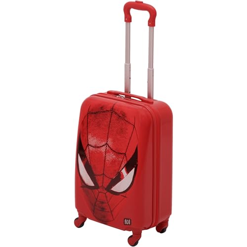 FUL Unisex Kid's Marvel Spider-Man Carry On Luggage, Hardshell Rolling Suitcase with Spinner Wheels, Red Face, 21 Inch