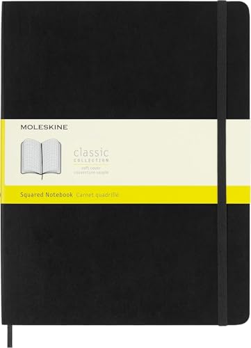 Moleskine Classic Notebook, Notebook With Squared Pages, Soft Cover and Elastic Closure, Black, XL, 19 x 25 cm, 192 Pages