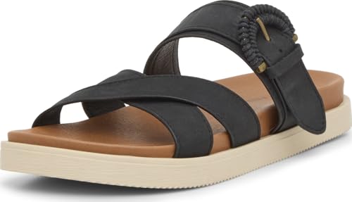 Lucky Brand Women's Morissa Buckle Cross Strap Sandal, Black, 6