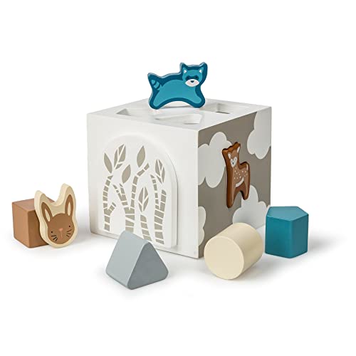 Mary Meyer Leika Wooden Toys Shape Sorter Cube Montessori Toys for 18+ Months Old Toddler Preschool Gifts, 5 x 4.75-Inches, Woodland Animals