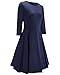 OUGES Women's 3/4 Sleeve Casual Flare Dress(Navy,L)