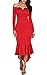 Happy Sailed Women Off Shoulder High Low Bodycon Cocktail Party Knee Lengh Dresses, Large Red