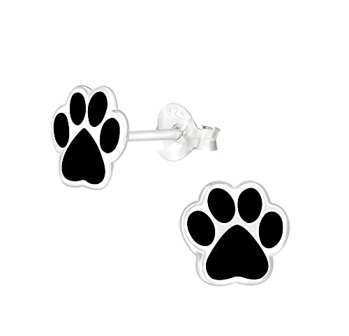 Black Paw Print Earrings - 925 Sterling Silver