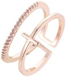 CHASIROMA Simple Cross Ring Sterling Silver Adjustable Cross Wrap Open Ring for Women Girls