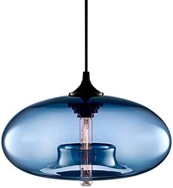 Frideko Glass Pendant Light, Vintage Industrial Coloured Lampshade Light Fitting for Kitchen Loft Living Room (Blue)