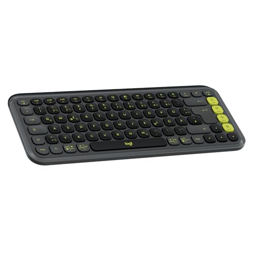 Logitech POP ICON Keys kabellose Bluetooth-Tastatur, Komfortables Tippen, programmierbare Tasten, Easy-Switch zwischen bis zu 3 Geräten, für Notebook, Tablet, PC, Deutsches QWERTZ-Layout – Grafit