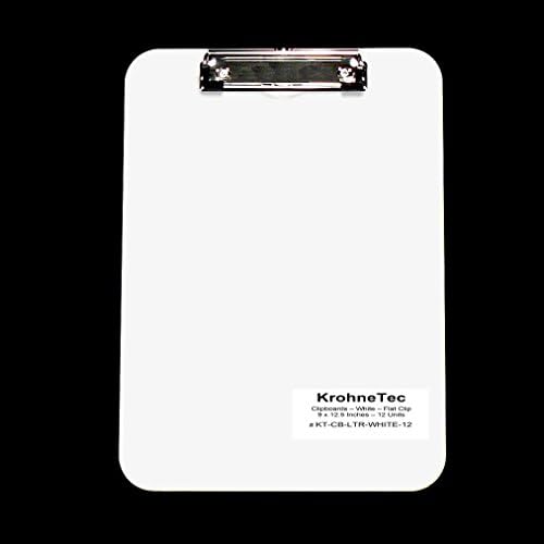 Clipboards by KrohneTec - White - Flat Clip - 9 x 12.5 Inches - 12 Units