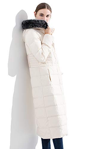 Obosoyo Women's Hooded Thickened Long Down Jacket Maxi Down Parka Puffer Coat White M