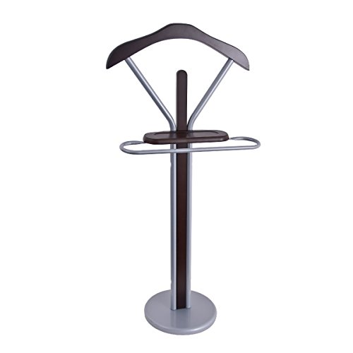 Alicia Modern Wooden Clothing Valet Butler Stand Tray Office Coat Free Standing Hanging Rail