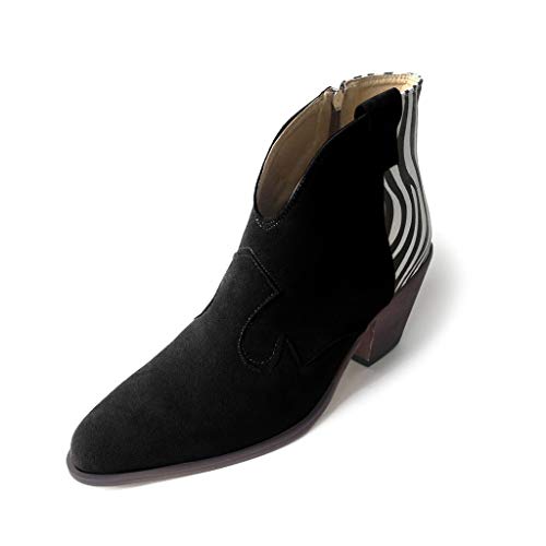 Aunimeifly Stylish Ladies Pointed Toe Booties Women's Zebra Pattern Bare Boots Casual Side Zipper Ankle Shoes(US:7.5-8,Black)