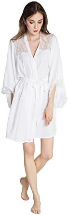 SUMI Women's Lace Kimono Robe Short - Ella, Small- White