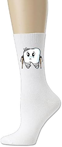 GREe Cute Cartoon Decay Tooth Unisex Cotton Socks Funny Crew Dress Socks White