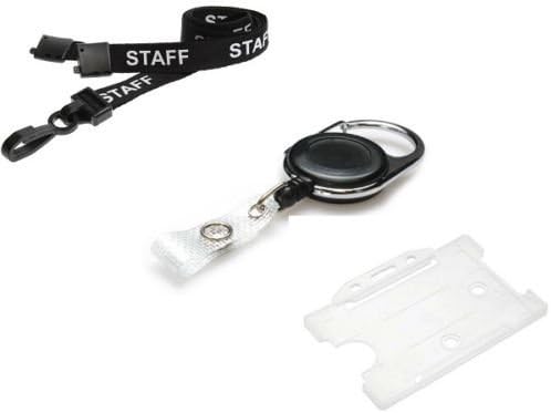 Staff Black Plastic Clip Lanyard with Black Retractable Reel and *FREE* Clear Cardholder (1)