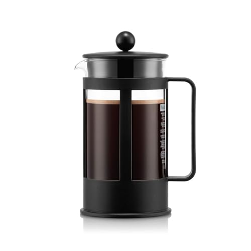 Bodum KENYA French Press Coffee Maker, 1L / 8 Cup Cafetiere with Heat-Resistant Borosilicate Glass, Reusable Stainless-Steel Filter and Protective Plastic Frame, Black, 1788-01