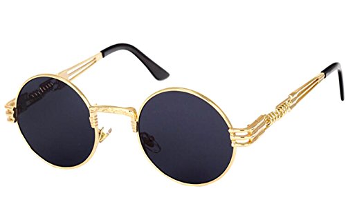 GAMT Retro Metal Hipster Steampunk Round Style Coating Mirrored Sunglasses