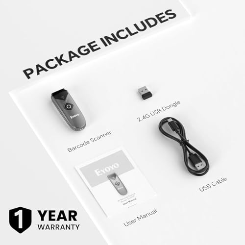 Eyoyo Mini 2D Wireless Barcode Scanner with Portable Scan Sensor 1D QR Code Scanner, Bluetooth/2.4G Wireless Pocket Inventory Reader for Tablet iPhone Android iOS PC