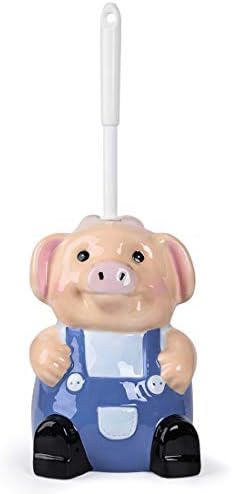 Forlong セラミックトイレブラシホルダーセット クリエイティブでかわいい豚ブラシクリーナーホルダー バスルーム用ブラシ付き Forlong セラミックトイレブラシホルダーセット クリエイティブでかわいい豚ブラシクリーナーホルダー バスルーム用ブラシ付き