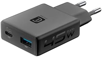 Chargeur Secteur Cellularline Power Lite 45 W Double Port USB-C et USB-A 18 W avec Recharge Rapide Technologie GaN+ Design Compact pour Smartphone, Tablette et Ordinateur, Noir