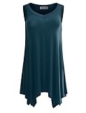 BIADANI Women's Hidden Side Pockets Sleeveless Unique Sharkbite Hem Tunic Top Teal X-Large