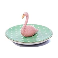 DMtse Ceramic Dish Ring Holder Jewellery Flamingo Made of Ceramic,3D Sculpture Flamingo Shape Design