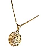 THE EVOLVE JOURNAL Amor Fati Stoic Philosophy Pendant Necklace, 18K Gold, 50cm Curb Chain, Double-Sided Design