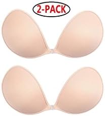 WSDLUDDR Self Adhesive Bra,Sticky Lite Silicone Invisible Push Up Bra Push Up With Buckle (A, 2 Pack-Flesh Color)