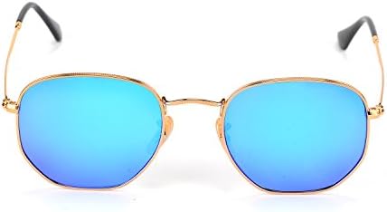 hexagonal Sunglasses for men women flash lens metal frame Classic vintage shades light weight JM001