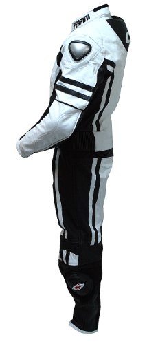 2 pc Perrini Ghost Motorcycle Racing Leather Suit With Metal Waist Zipper