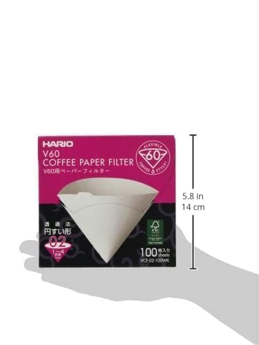 HARIO V60 PAPER COFFEE FILTER, SIZE 02, WHITE, 100CT BOX