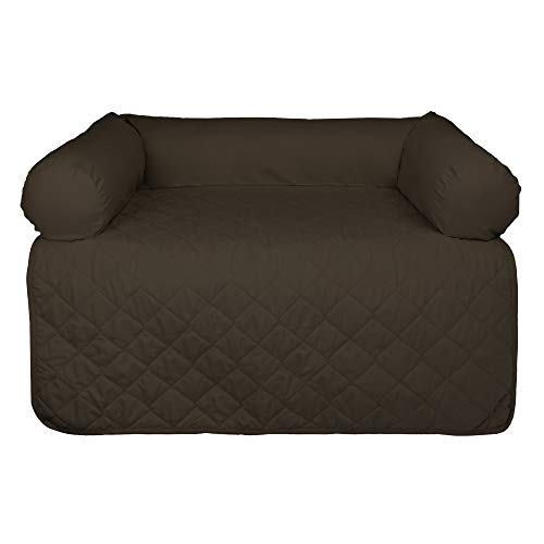 E-Living Store Pet Furniture Protector Non-Slip Water-Resistant Cover for Dogs and Cats with 3-Sided Bolster Soft Fabric – Large, Chocolate