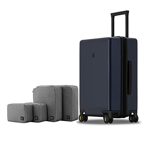 Level8 Koffer Trolley Handgepäck Mit Organizer Set 4-Teilig, Leicht 100% Pc Tsa Zahlenschloss 8 Spinner Rollen Hartschalen Reisekoffer Rollkoffer Elegance Matte Design 20 Zoll (54,5Cm,40L,Dunkel Blau)