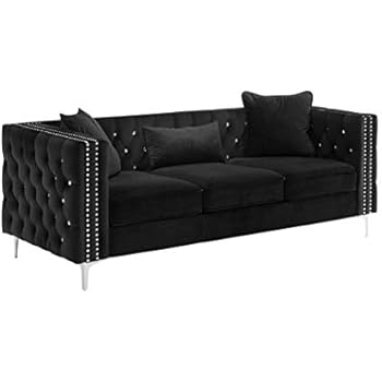 Amazon.com: Sofa Couch Modern Velvet Nailhead Studded (Black) 2019