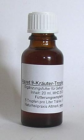 Asvet 20ml 9-Kräuter-Tropfen Spezial für Hühner, Wachteln, Hasen, Kaninchen, für 100 Liter Tränke, keine chemische Wurmkur