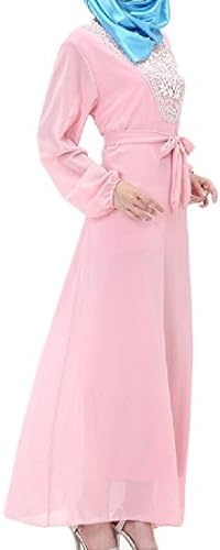 Colourful Women Long Sleeve jalabiyas Kaftan Straps Muslim Abaya Girls Long Dress Pink XL