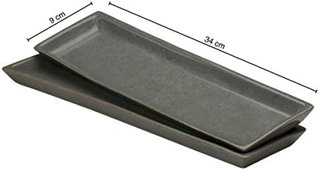 Clay Aesthetics Vegan Handcrafted Rectangular Serving/Snack Tray 34cm Set of 2 - Grey Speckled
