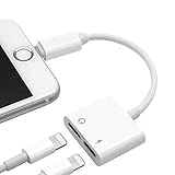 ILELM Adapter & Splitter Replacement Compatible with Iphone 7, 7Plus, 8, 8Plus, X, Dual 8 Pin 2 in 1 Headphone Jack Aux Audio Music and Charge and Calling and Sync Cable Charger Connector, White